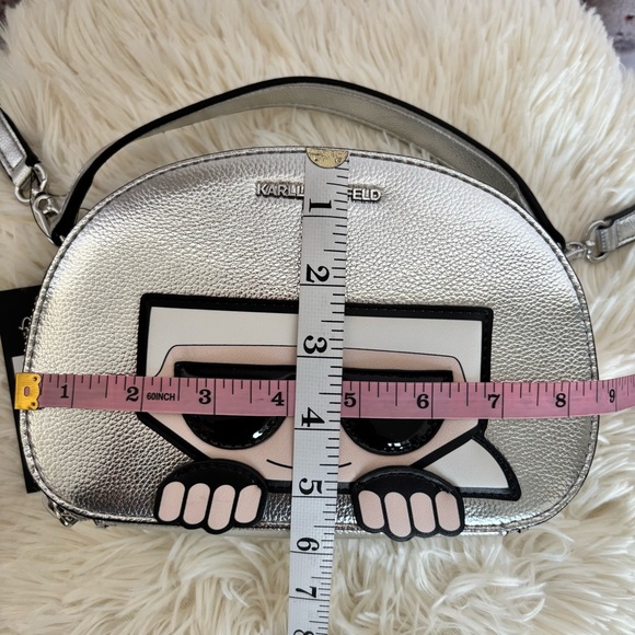 KARL LAGERFELD PARIS Metallic Silver Dome Crossbody Handbag—NWT - Picture 15 of 16
